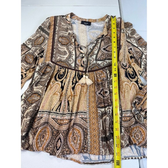 Vici Paisley Print Tassel Tie Long Sleeve Blouse Top Small Boho Chic - Picture 7 of 13